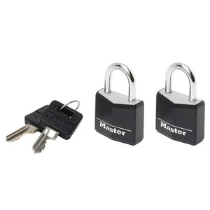 Master Lock Aluminium Black Vinyl Cover 20mm Padlock 3-Pin - Keyed Alike x 2 ML - Picture 1 of 1