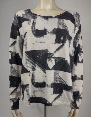 NUEVO CON ETIQUETAS Marla Wynne Beige Negro Suave Informal Cuello Redondo Tejido Top Delgado Suéter 1X Foto 1 de 4