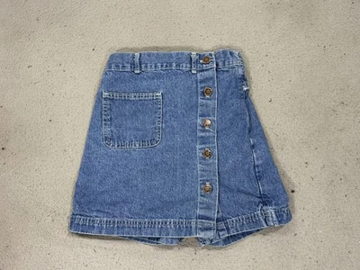 Denim Skort Girls 12 Blue Button Front Wrap A-Line Patch Pocket 100% Cotton USA - Image 1 of 4