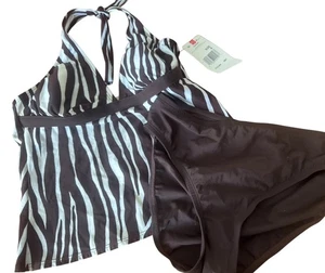 Speedo VTG Two Piece Tankini Swimsuit Tank Set Brown Zebra Size 8 - Picture 1 of 5