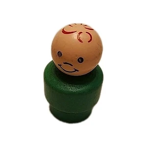 Vtg. Fisher-Price Little People Wooden Boy Figure Green Shirt Red Swirl Hair - Picture 1 of 5