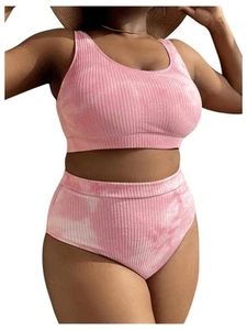 Women's Plus Size 2 Piece Bikini Sets Textured Tie Dye High Waist Summer Swim... - Picture 1 of 6