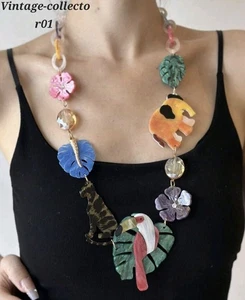 Modern Arcrylic Handmade Necklace Toucan Elephant Big Cat Floral 70s Inspired BN - Picture 1 of 2