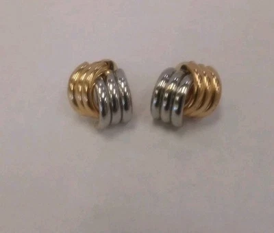 Vintage Two Tone Twist Italian  Stud Earrings 925 Silver  - Image 1 of 4