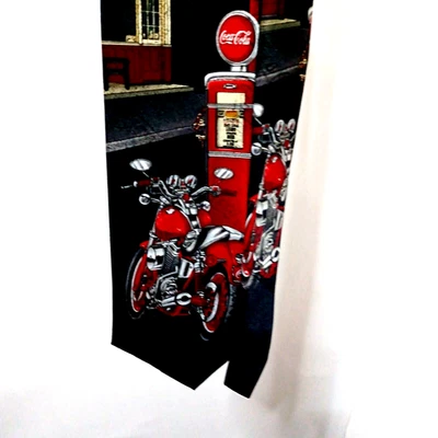 Coca-Cola Neck Tie Vintage 100% Polyester  Motorcycle Moto Art Deco 4 in wide - Image 1 of 4