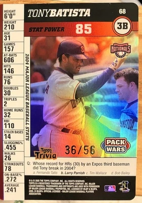 2005 Tony Batista Rare 36/56 Topps Pack Wars Foil #68 Washington Nationals Sharp - Image 1 of 2