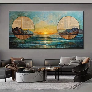 Vibrant Sunset Mountain Landscape Unframed Canvas Painting for Living - Bild 1 von 6