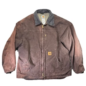 Carhartt Jacket Mens Medium Brown Sherpa Fleece Lined Duck Canvas Sun Faded VTG - Picture 1 of 13