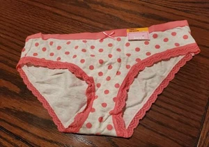 NWT JENNI COTTON SPANDEX HIPSTER PANTIES W LACE CORAL DOT 917203 S - Picture 1 of 2