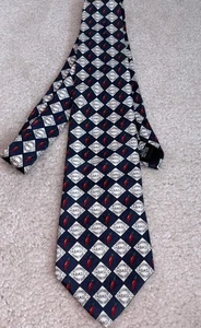 Tabasco Brand Necktie Navy Blue Red Hot Pepper Diamond Print Imported Silk - Picture 1 of 4