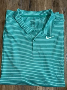 NIKE Herren Dri-FIT Golf Poloshirt Größe 2XL türkis grün gestreift NEU - Bild 1 von 10