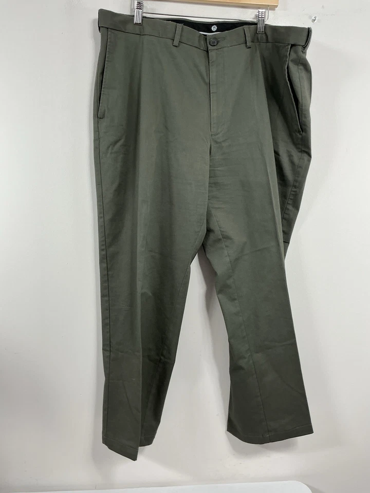 Calça social masculina Haggar ajuste clássico 42x30 cintura ajustável verde - Imagem 1 de 4
