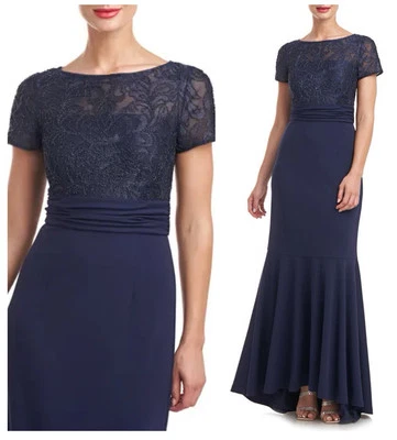 New $298 JS Collections Celia Beaded Mermaid Gown Navy Blue Size 12 Formal Dress - Image 1 of 4