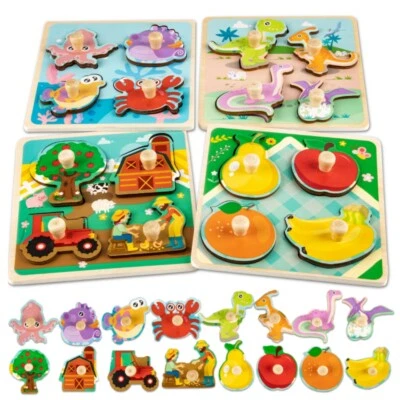 4x Wooden Jigsaw Educational Learning Puzzle Toys For Toddlers Kids Preschool - Image 1 of 4