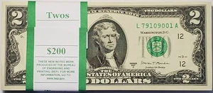GEM/UNC pack of (100) 2017 A $2 Notes from San Francisco District - Picture 1 of 2