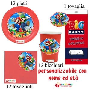 Kit 37 Pz MARIO bros Addobbi Festa Piatti Bicchieri Tovaglia Personalizzato - Foto 1 di 1