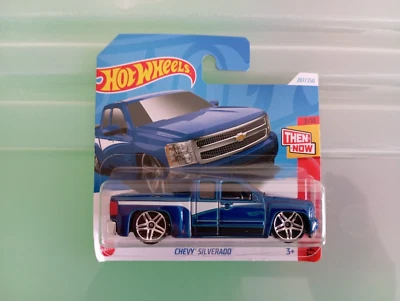 2024 HOT WHEELS - CHEVY SILVERADO    BLUE SHORT CARD 1/64 APROX*NEW* - Image 1 of 4