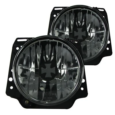 Faro proiettore vetro trasparente nero fumo con Iron Cross Cap per Vw Golf 2 II MK2 - Immagine 1 di 2