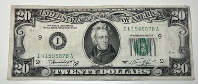 1974 $20 Twenty Dollar Bill Federal Reserve Note Minneapolis MN Vntage Currency - Image 1 of 4