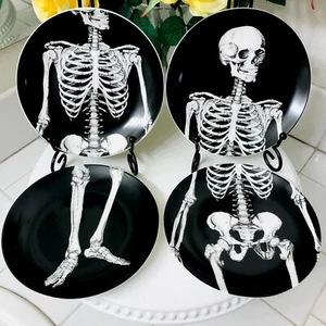 WICKED CIROA Fall Halloween Bug Spider Skull Skeleton Mini Appetizer 4 Plate Set - Picture 1 of 21