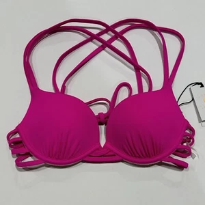 Women's Push Up Strappy Cross Back Bikini Top - Shade & Shore Pink 32A - Picture 1 of 2