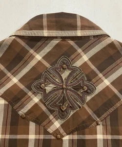 Men's Sovereign Code Shirt Tag 3XL Actual Size L Western Style Pearl Snaps Brown - Picture 1 of 7
