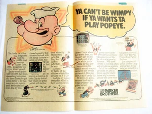 1982 Two Page Color Ad Popeye Parker Brothers Video Game - Picture 1 of 1