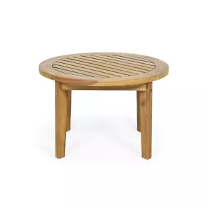 Acacia Wood Outdoor Circular Coffee Table Brown Country Square Finish Water - Picture 1 of 4