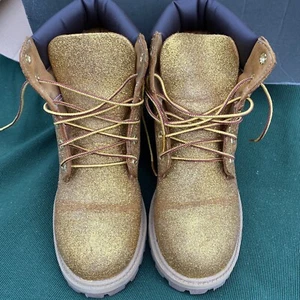Women's Timberland Boots Premium 6 IN Waterproof Gold Metallic Size 4.5 - Picture 1 of 6