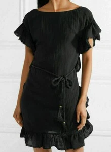 RACHEL ZOE Serafina Black Ruffle Trim Dress Linen/Cotton Blend Size SMALL RP£309 - Picture 1 of 12