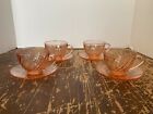 Vintage Arcoroc France Pink Swirl Glass 6 ounce Cups with Saucers Set of 4