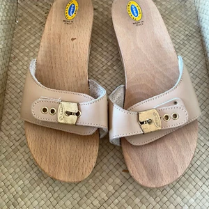 Dr. Scholl's Bone Leather Wooden Sole Exercise Sandals sz 7 Made Italy Classic - Picture 1 of 4