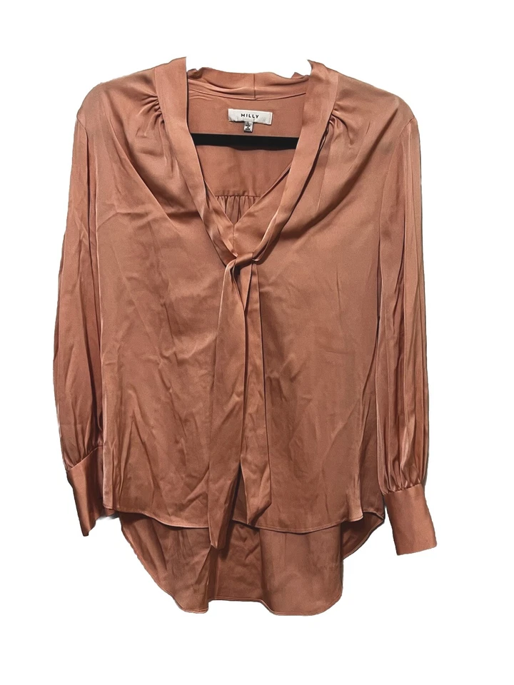 Blusa Milly Cuello Corbata Lazo Seda Manga Larga Mujer’s Talla 12, Estilo Gato Foto 1 de 3