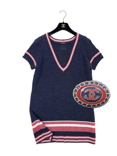 Abito 100% autentico CHANEL lavorato a maglia taglia 40 logo CC
