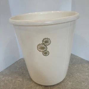 Rubbermaid Beige Trash Can Waste Basket Daisies Vintage Mid Century 70s - Picture 1 of 4