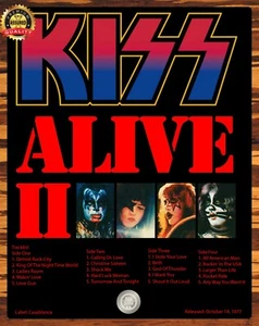 Kiss Alive II - Lista de canciones - Certificado 2X Platino - 1977 - Letrero de metal 11 x 14 - Imagen 1 de 4