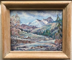 Mountains Trees Winter Cabin Landscape 8x10 Older Original Painting Art Frame - Imagen 1 de 1