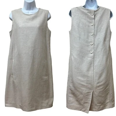 'S MAX MARA Alda Striped Cotton Silk Button Back Dress Size US 8 - Image 1 of 4