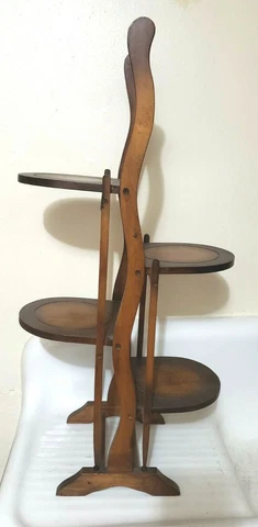 VTG MAHOGANY  4 TIER FOLDING STAND FOR DESSERTS~PLANTS~COLLECTIBLES ~VERSATILE!! Cover