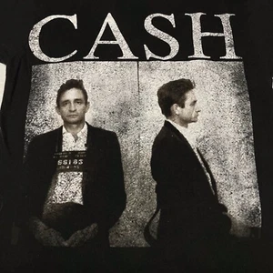 Johnny Cash Mug Shot Small Black T -Shirt Rock Country Blues Folsom Prison - Picture 1 of 6