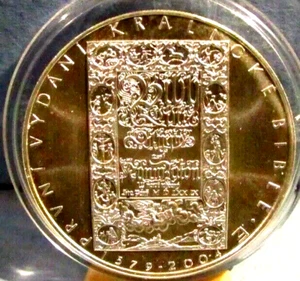 Moneda BU 2004 checa de plata de 200 coronas - Biblia Kralicka Kralitz Checoslovaquia - Imagen 1 de 2