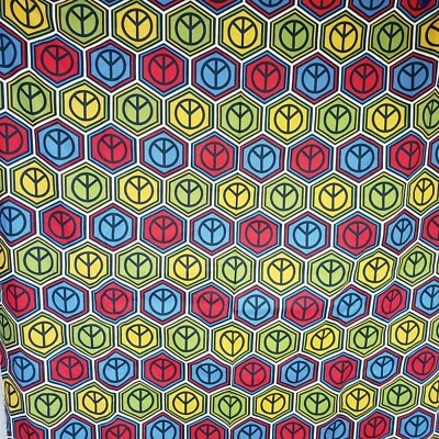 Richloom Peace Signs Hexagons 4 yds Screenprint Design Cotton Fabric 2010 Bold - Image 1 of 4
