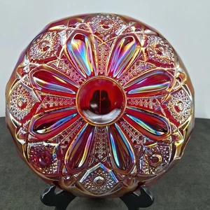 Indiana Sunset Amberina Rojo Carnaval Vidrio Iridiscente Plato de Picar 14" Usado en Excelente Condición - Imagen 1 de 24