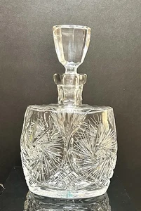 "Decantador de cristal vintage bohemio corte alemán 10"" molinete Starburst pesado" - Imagen 1 de 18