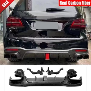For Benz X166 GLS63 2016-2019 Real Carbon Rear Bumper Diffuser Lip W/Exhaust Tip - Picture 1 of 10