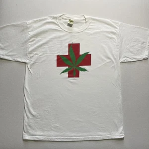 Vintage Marijuana Shirt Mens XL White Weed 420 Patient Center Cross Graphic Tee - Picture 1 of 10