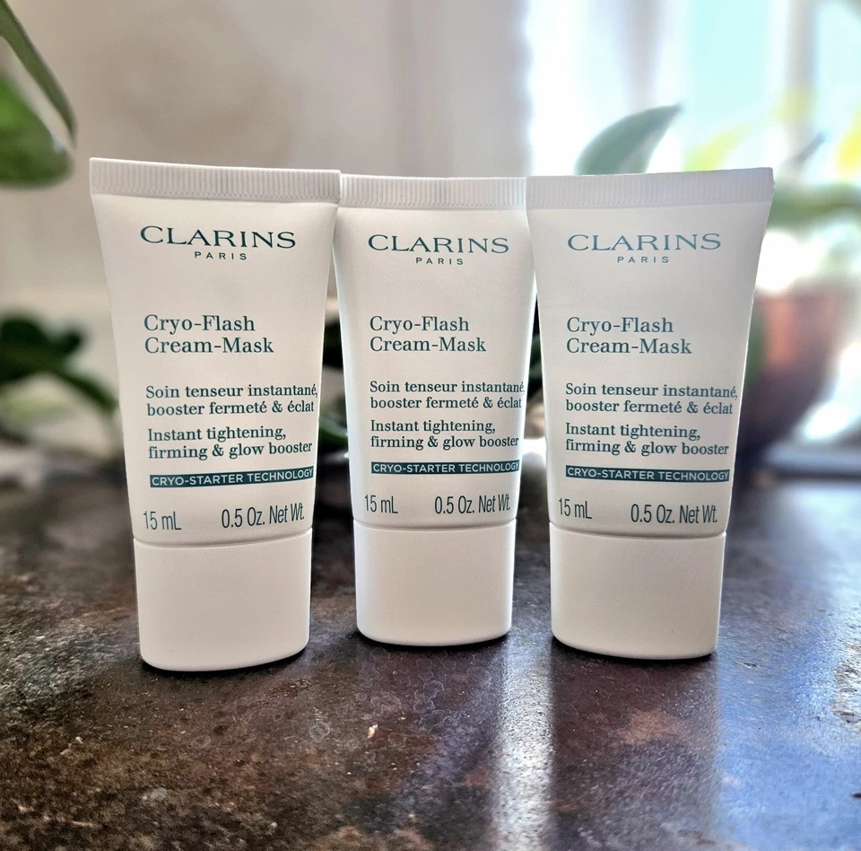 (3) Clarins Cryo-Flash Cream-Masks 15 mL / 0.5 oz ea. Travel Size SEALED! - Image 1 of 2