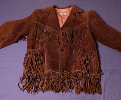 Chaqueta Vintage Años 70 Pypsa Marrón Gamuza Flecos Botón Talla 34 Western Boho Hippie Foto 1 de 4