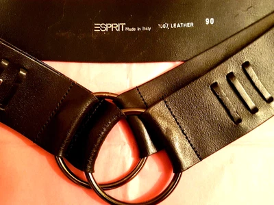 ESPRIT Boutique schwarz echt Leder 6 cm breit 90 cm lang ausgefallen Gürtel Gü45 - Bild 1 von 4