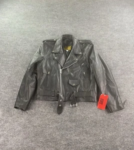 NWT Protech Leather Apparel Jacket Men 44 Black Motorcycle Vintage 80s Deadstock - Picture 1 of 13